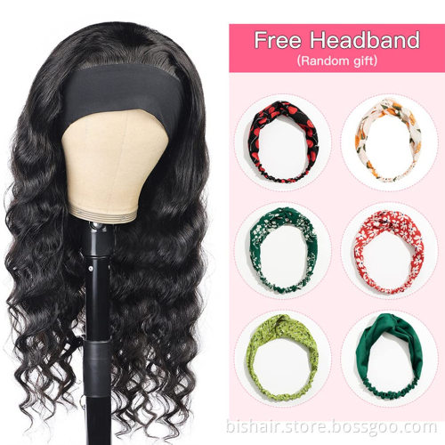 Headband wig loose deep wave real human hair wig suitable forwomen Brazilian real human hairmechanism 180% density natural color